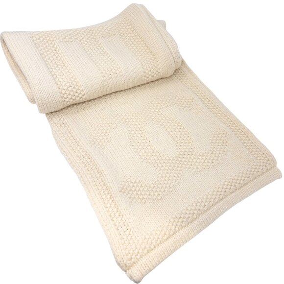 CHANEL Vintage CC Logo Knit Scarf Wrap Accessory Cream Wool Stitch [106358] - Picture 5 of 10